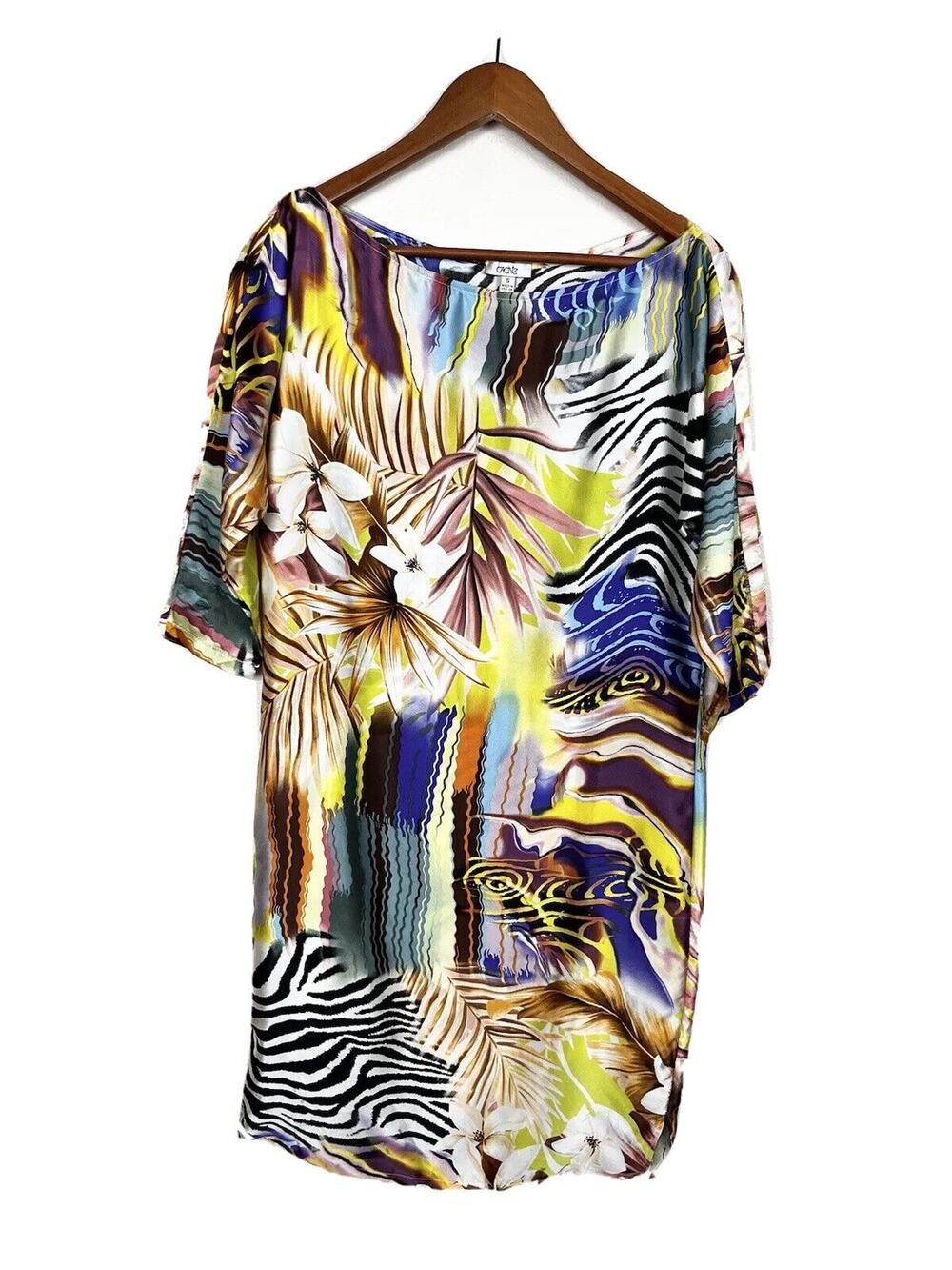 NWT Cache Charmeuse Silk Floral Abstract Print Shift Dress Size Small